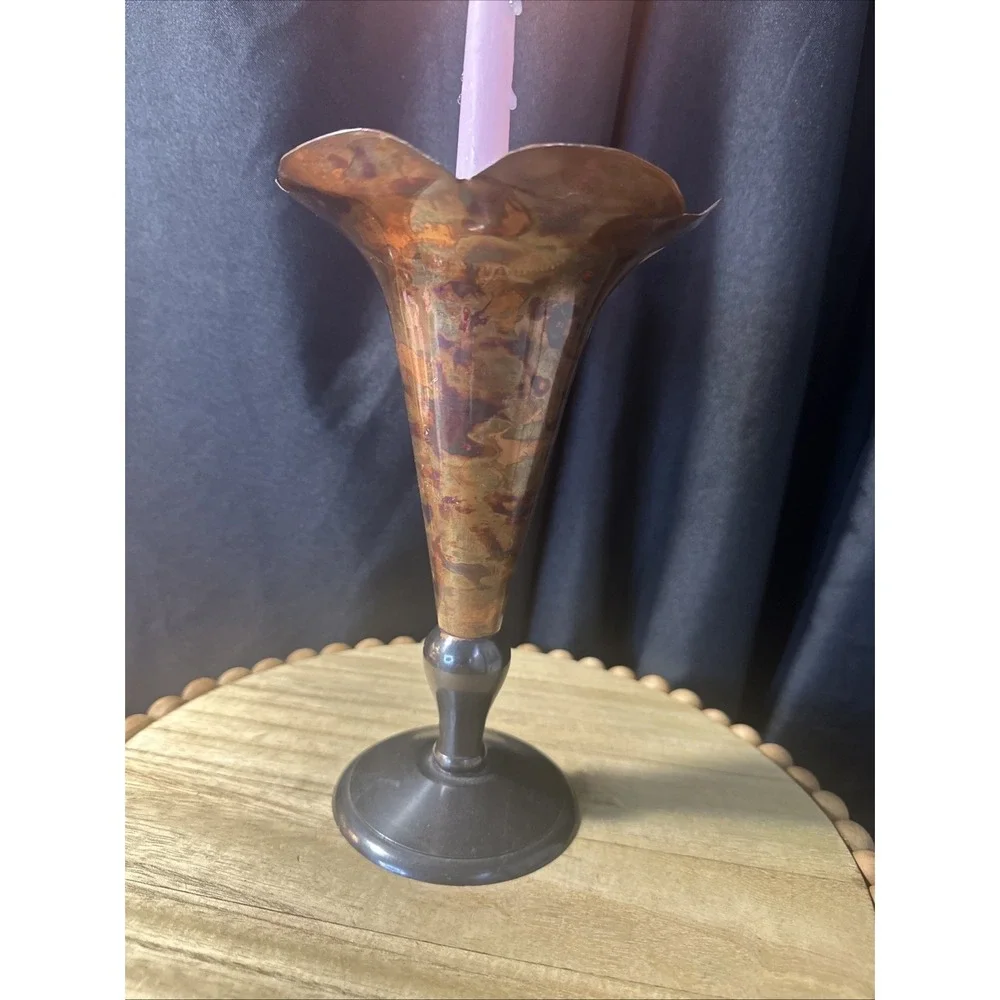 Old Vintage Copper And Brass Candle Holder 9